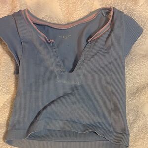 Urban Outfitters Light Blue Ribbed Short Sleeve Tee
